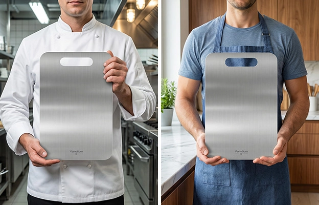 Commercial culinary chef and home cook proudly showcasing the product side-by-side